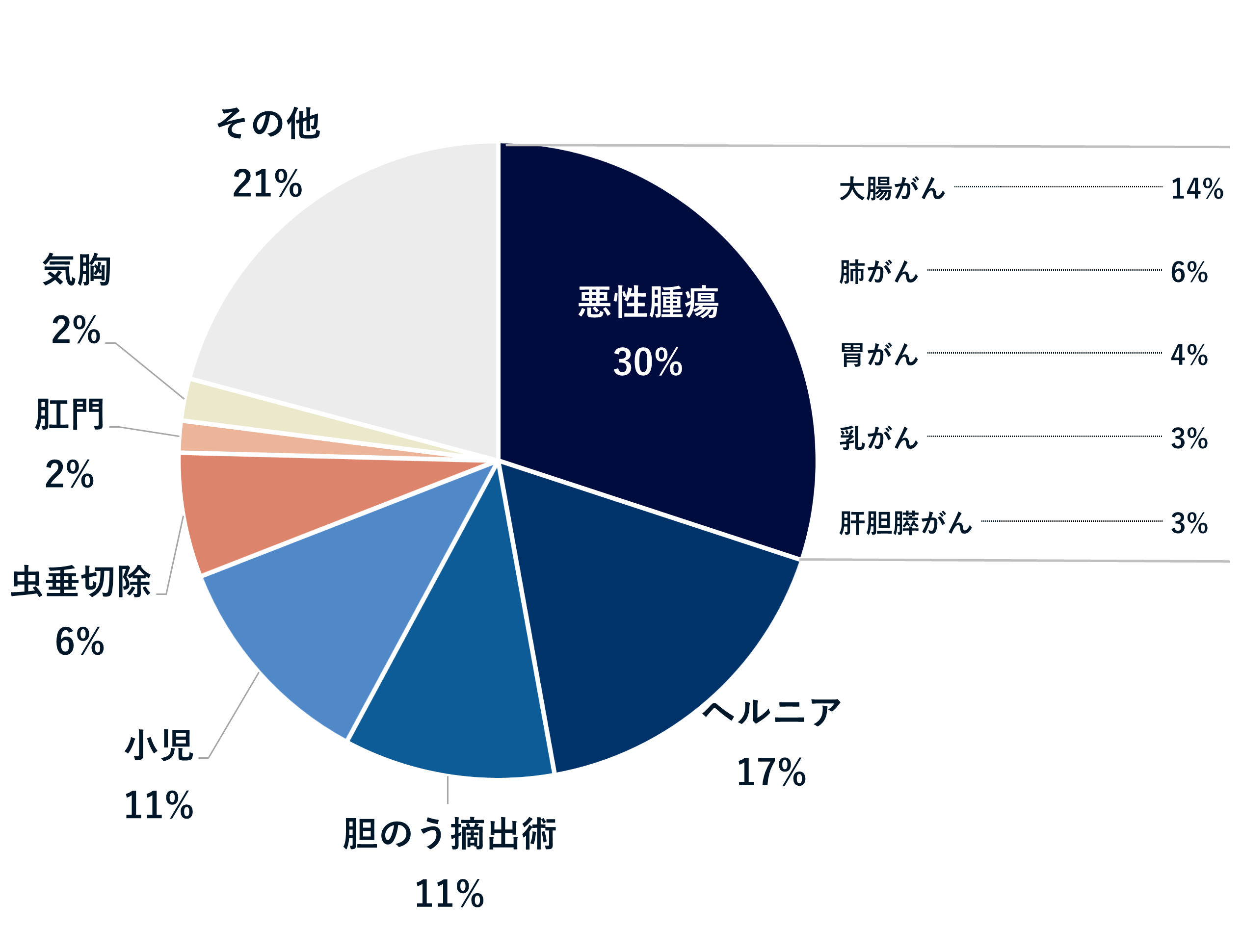 2024年の手術別内訳のグラフ。詳細の数値は以下です。
